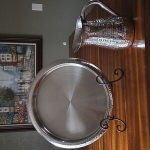 Williams & Sonoma Hammered Stainless Steele Water Pitcher and Tray Set